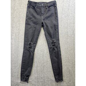 American Eagle Jeans Womens Size 4 Long Black Distressed Hi Rise Jegging